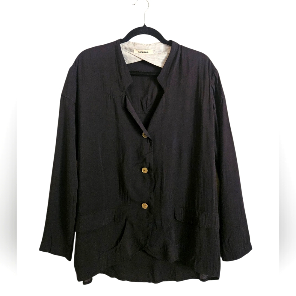 Vintage Nanushka Y2K Black Lightweight Button-Up Tunic Blouse Size M